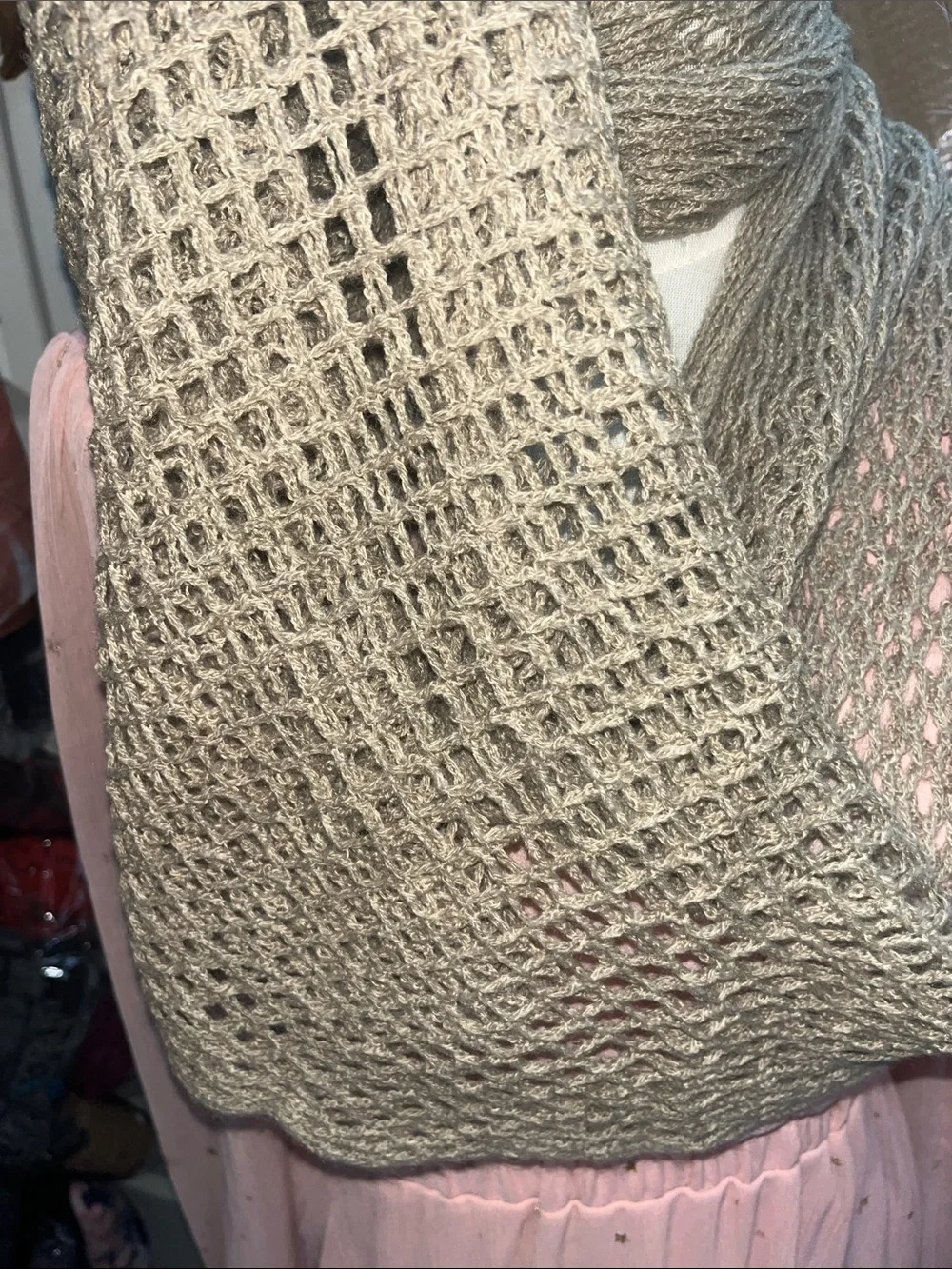 Light Taupe Knit Open-Weave Scarf - Women Accessories S224